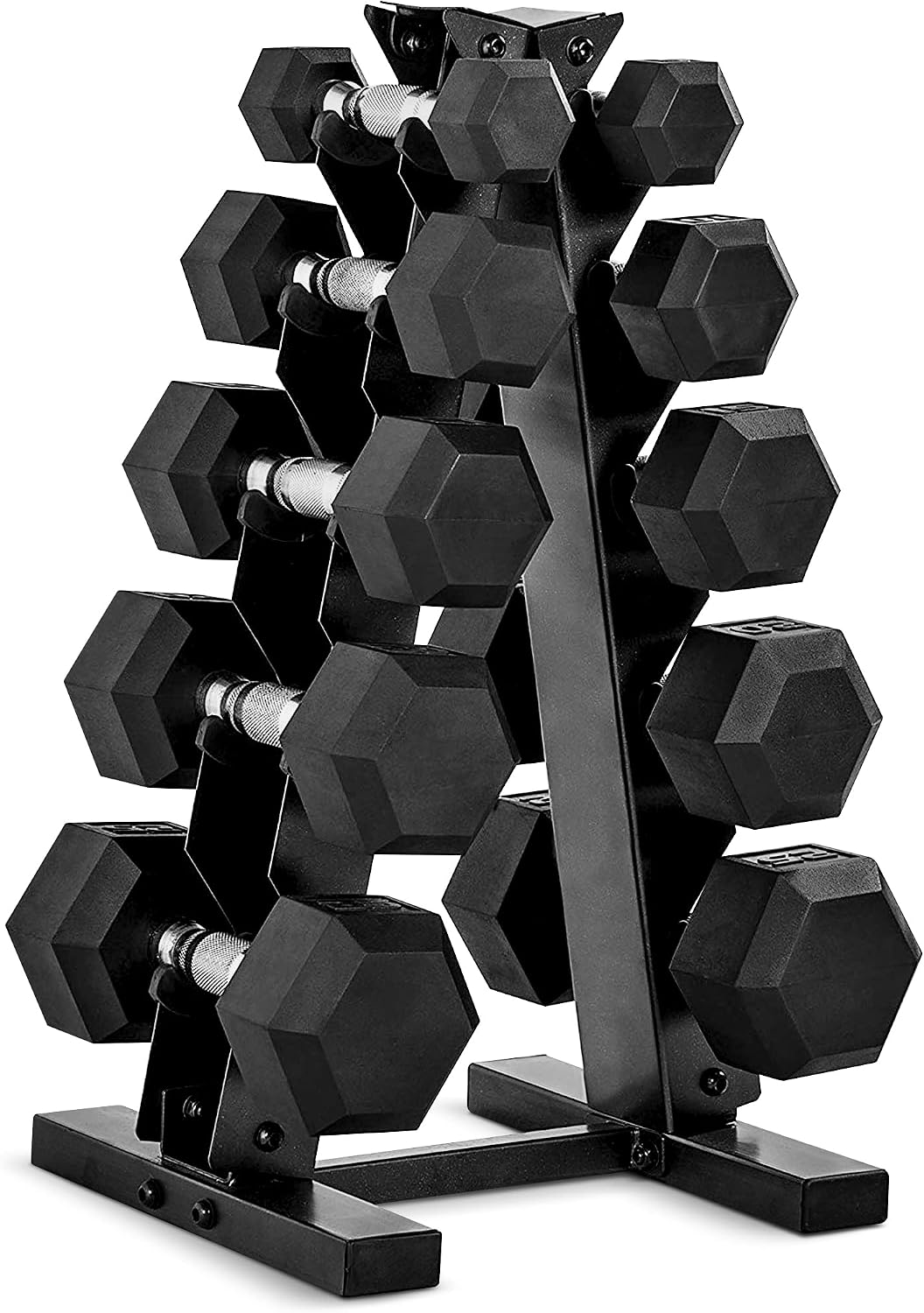 CAP Rubber Coated Dumbbell Weight Set with Vertical Rack | 100 lb, 150 lb, and 210 lb Options